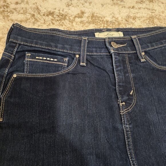Levis Denim Skirt Sz 8 Straight Dark Blue Wash Stretch Casual Classic Midi - Picture 2 of 8